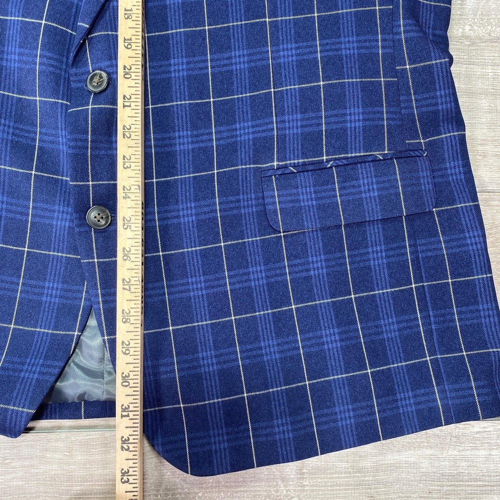 Haggar Blazer Mens 52R Blue Plaid Windowpane Tailored Fit Sport Coat Jacket - Picture 3 of 12